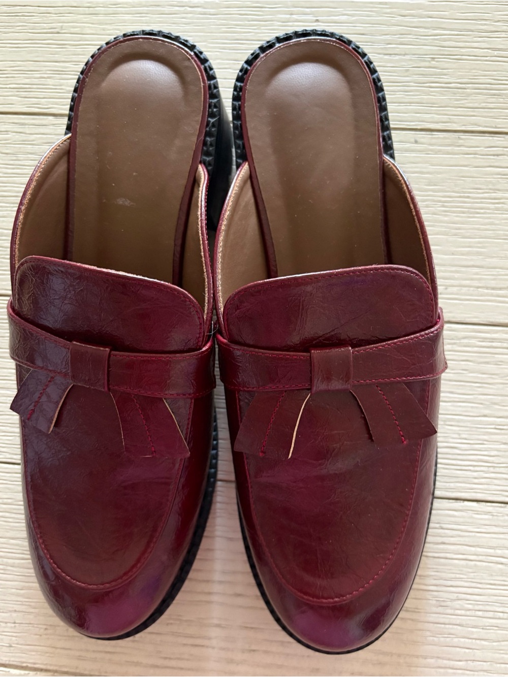 Burgundy Slip-On Loafers with Bow Detail